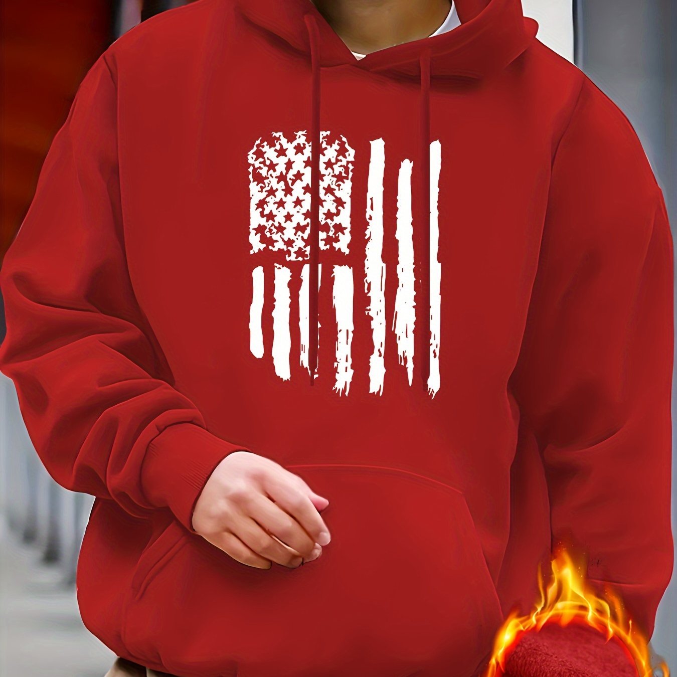 Street Casual American Flag Print Sweatshirt, Suitable For Outdoor Sports, For Autumn And Winter, Fashionable And Versatile, Can Be Paired With Hip-hop Nec