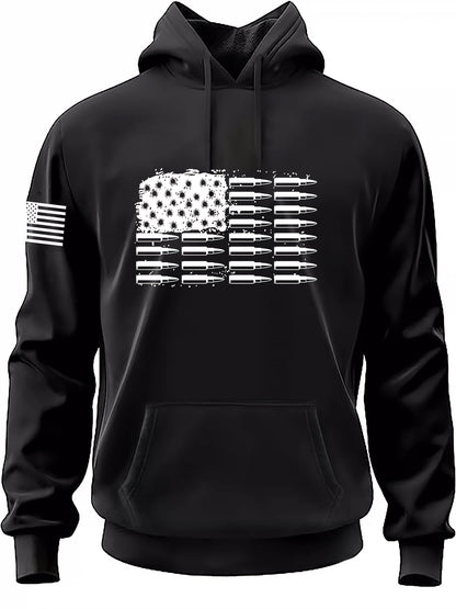 Men's Casual American Flag Graphic Print Hoodies, Drawstring Comfortable Oversized Hooded Pullover Sweatshirt Plus Size