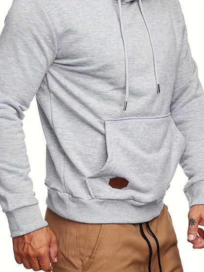 Cool Hoodies With Mask For Men, Men's Casual Solid Pullover Hooded Sweatshirt With Kangaroo Pocket Streetwear For Winter Fall, As Gifts