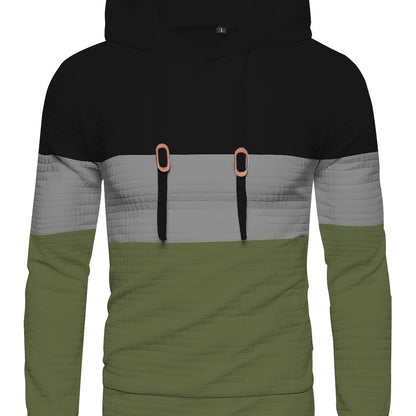 Color Block Cool Hoodies For Men, Men's Casual Waffle Pattern Pullover Hooded Sweatshirt With Kangaroo Pocket Streetwear For Winter Fall, As Gifts, Old Money Style