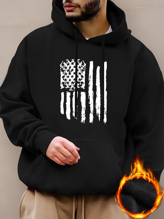 Street Casual American Flag Print Sweatshirt, Suitable For Outdoor Sports, For Autumn And Winter, Fashionable And Versatile, Can Be Paired With Hip-hop Nec