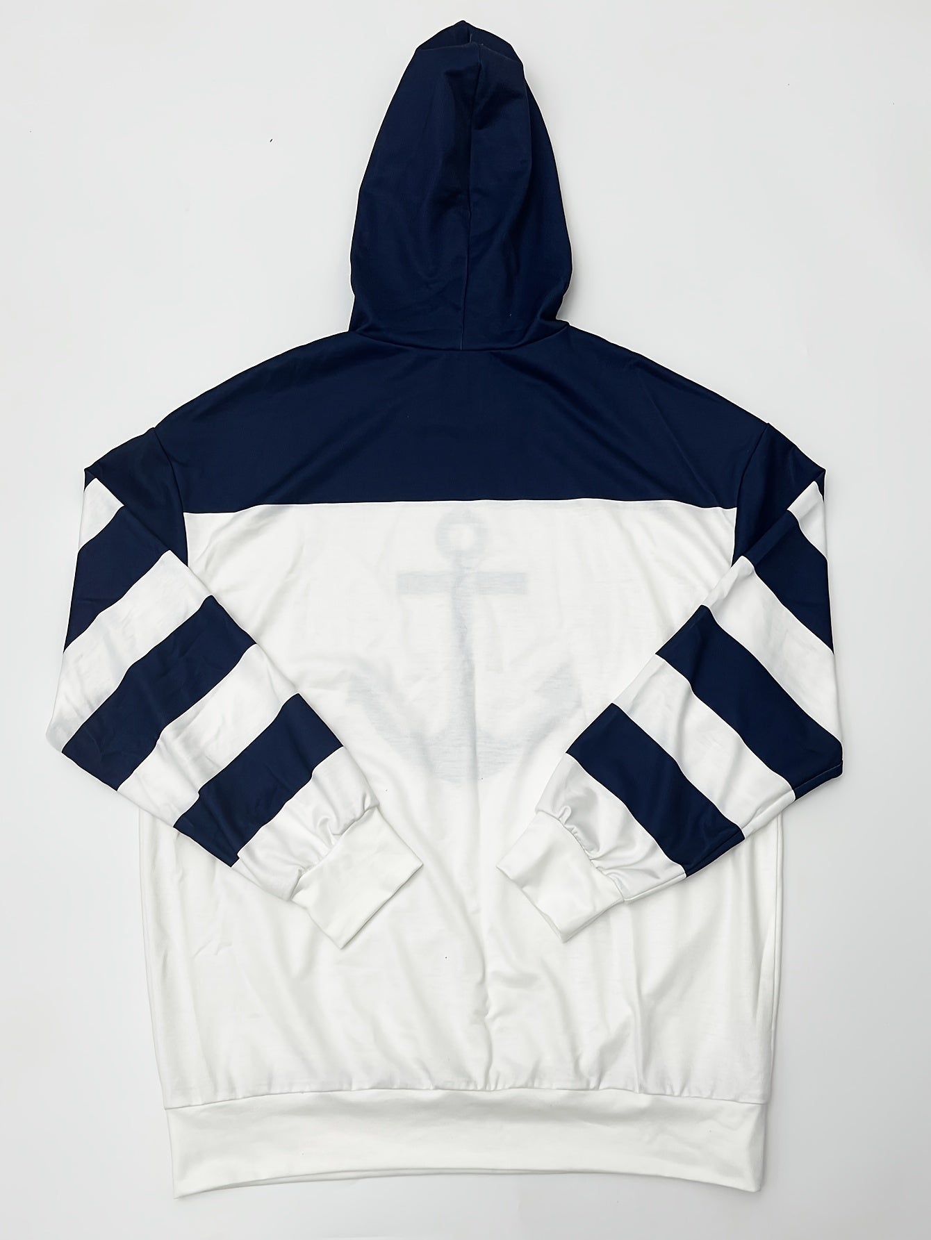 [Casual Hoodies] Casual Color Block Drawstring Hoodies | Anchor Print Long Sleeve Sweatshirt, Women's Clothing