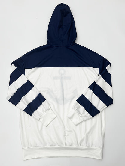 [Casual Hoodies] Casual Color Block Drawstring Hoodies | Anchor Print Long Sleeve Sweatshirt, Women's Clothing
