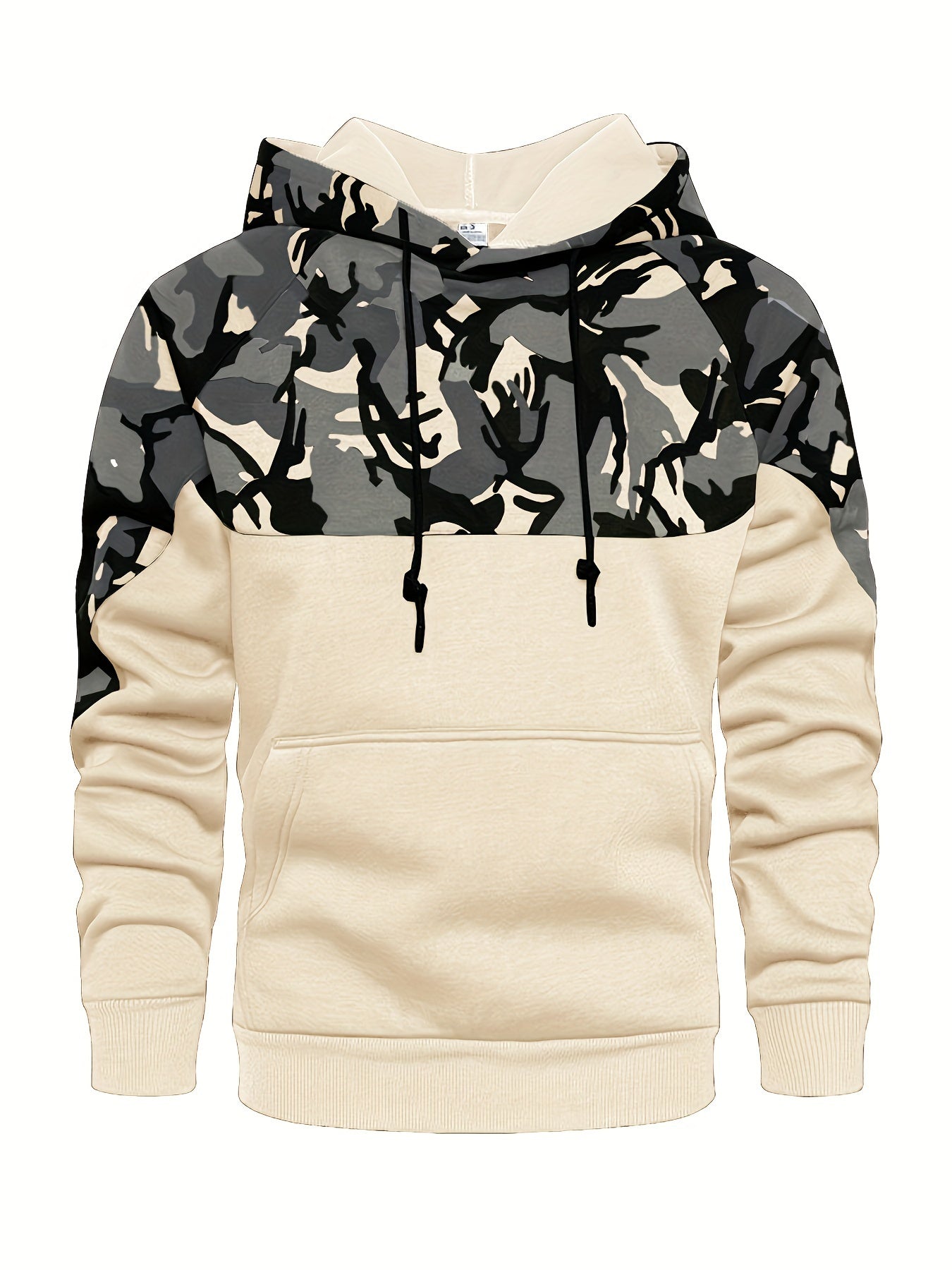 Camouflage Hoodie, Cool Hoodies For Men, Men's Casual Color Block Design Hooded Sweatshirt With Kangaroo Pocket Streetwear For Winter Fall, As Gifts