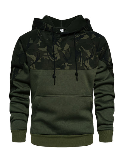 Camouflage Hoodie, Cool Hoodies For Men, Men's Casual Color Block Design Hooded Sweatshirt With Kangaroo Pocket Streetwear For Winter Fall, As Gifts