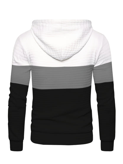 Color Block Cool Hoodies For Men, Men's Casual Waffle Pattern Pullover Hooded Sweatshirt With Kangaroo Pocket Streetwear For Winter Fall, As Gifts, Old Money Style