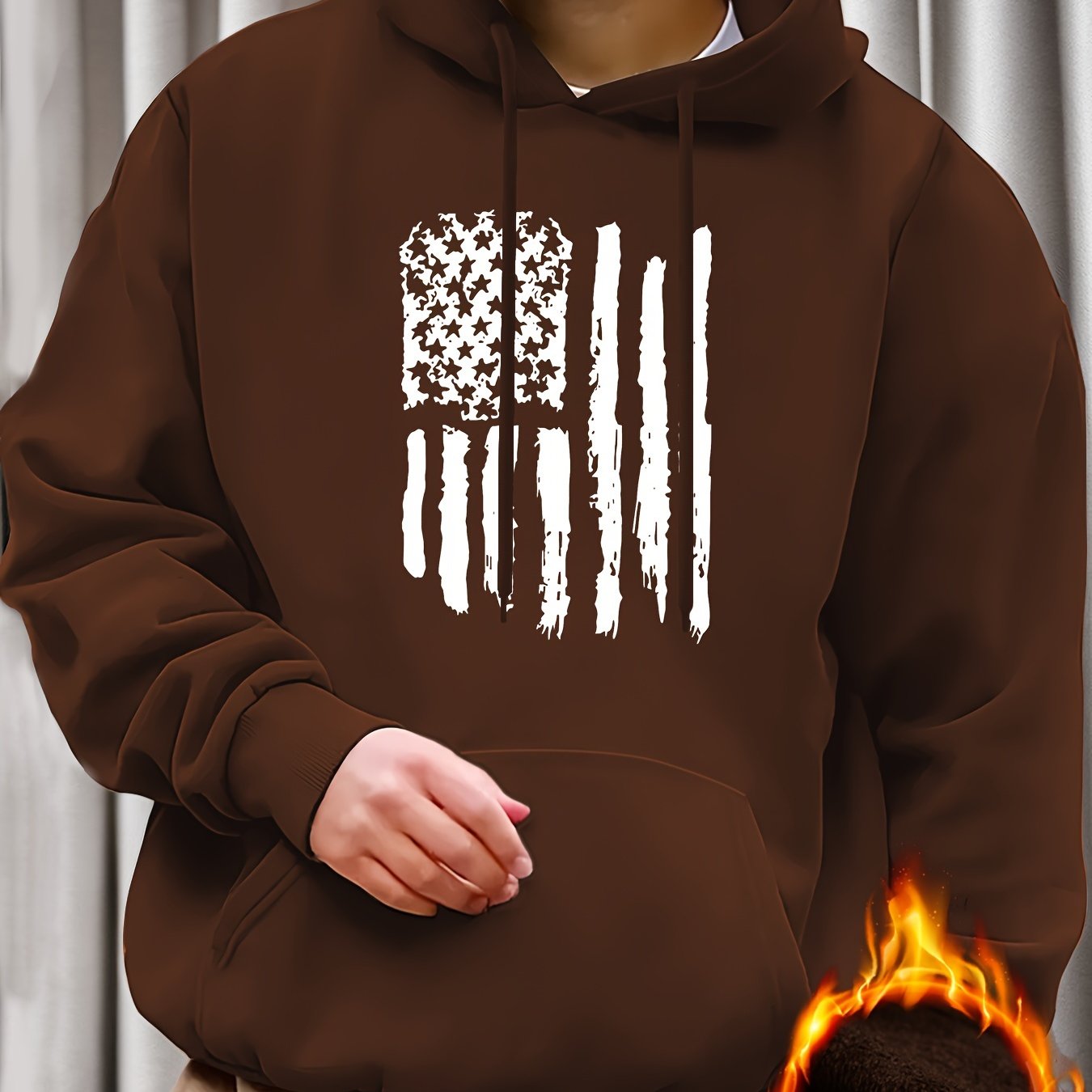 Street Casual American Flag Print Sweatshirt, Suitable For Outdoor Sports, For Autumn And Winter, Fashionable And Versatile, Can Be Paired With Hip-hop Nec