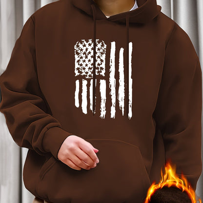 Street Casual American Flag Print Sweatshirt, Suitable For Outdoor Sports, For Autumn And Winter, Fashionable And Versatile, Can Be Paired With Hip-hop Nec