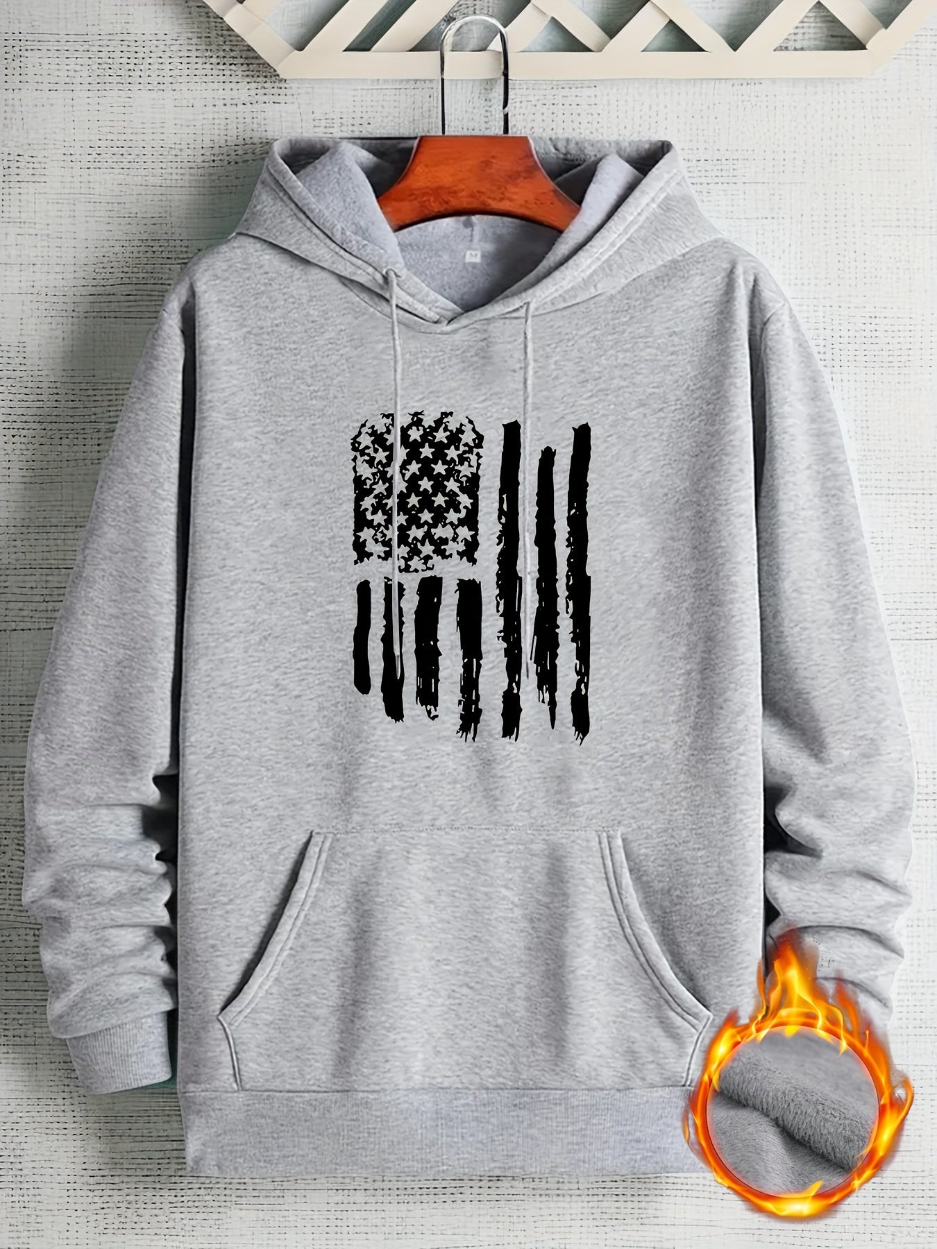 Street Casual American Flag Print Sweatshirt, Suitable For Outdoor Sports, For Autumn And Winter, Fashionable And Versatile, Can Be Paired With Hip-hop Nec