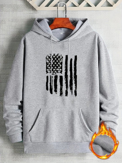 Street Casual American Flag Print Sweatshirt, Suitable For Outdoor Sports, For Autumn And Winter, Fashionable And Versatile, Can Be Paired With Hip-hop Nec