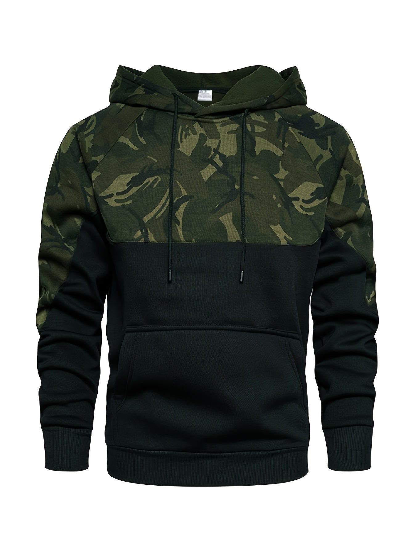 Camouflage Hoodie, Cool Hoodies For Men, Men's Casual Color Block Design Hooded Sweatshirt With Kangaroo Pocket Streetwear For Winter Fall, As Gifts