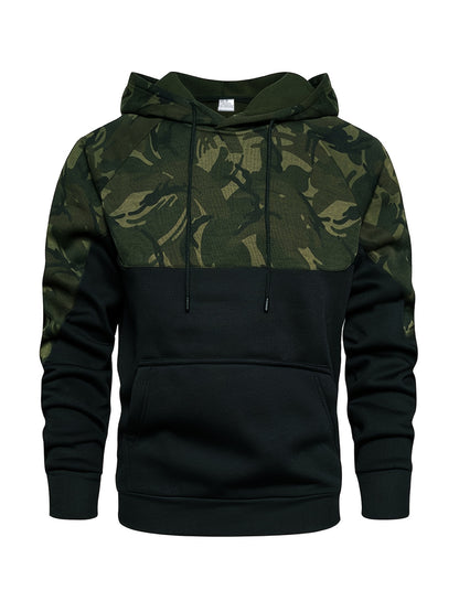 Camouflage Hoodie, Cool Hoodies For Men, Men's Casual Color Block Design Hooded Sweatshirt With Kangaroo Pocket Streetwear For Winter Fall, As Gifts
