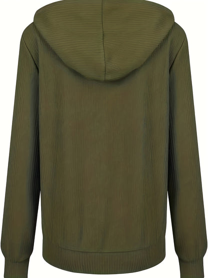 [Zip Up Hoodies Sweatshirt] Zip Up Drawstring Hoodies, Casual Soldi Long Sleeve Sweatshirt, Women's Clothing