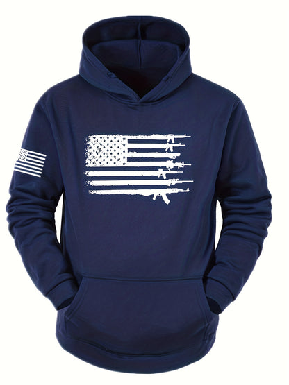 Men's Casual American Flag Graphic Print Hoodies, Drawstring Comfortable Oversized Hooded Pullover Sweatshirt Plus Size