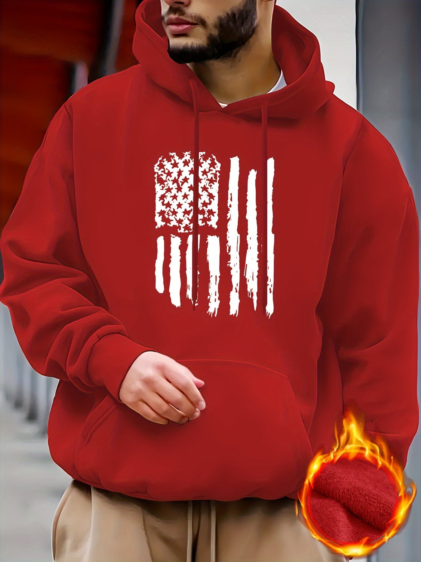 Street Casual American Flag Print Sweatshirt, Suitable For Outdoor Sports, For Autumn And Winter, Fashionable And Versatile, Can Be Paired With Hip-hop Nec