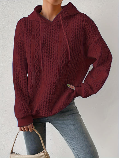 Solid Textured Drawstring Hoodies, Casual Long Sleeve Versatile Sweatshirt, Women's Clothing