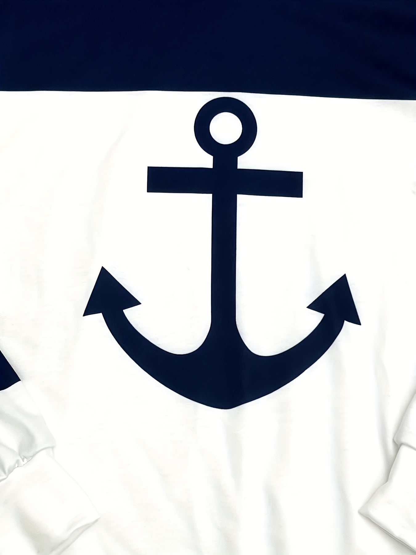 [Casual Hoodies] Casual Color Block Drawstring Hoodies | Anchor Print Long Sleeve Sweatshirt, Women's Clothing