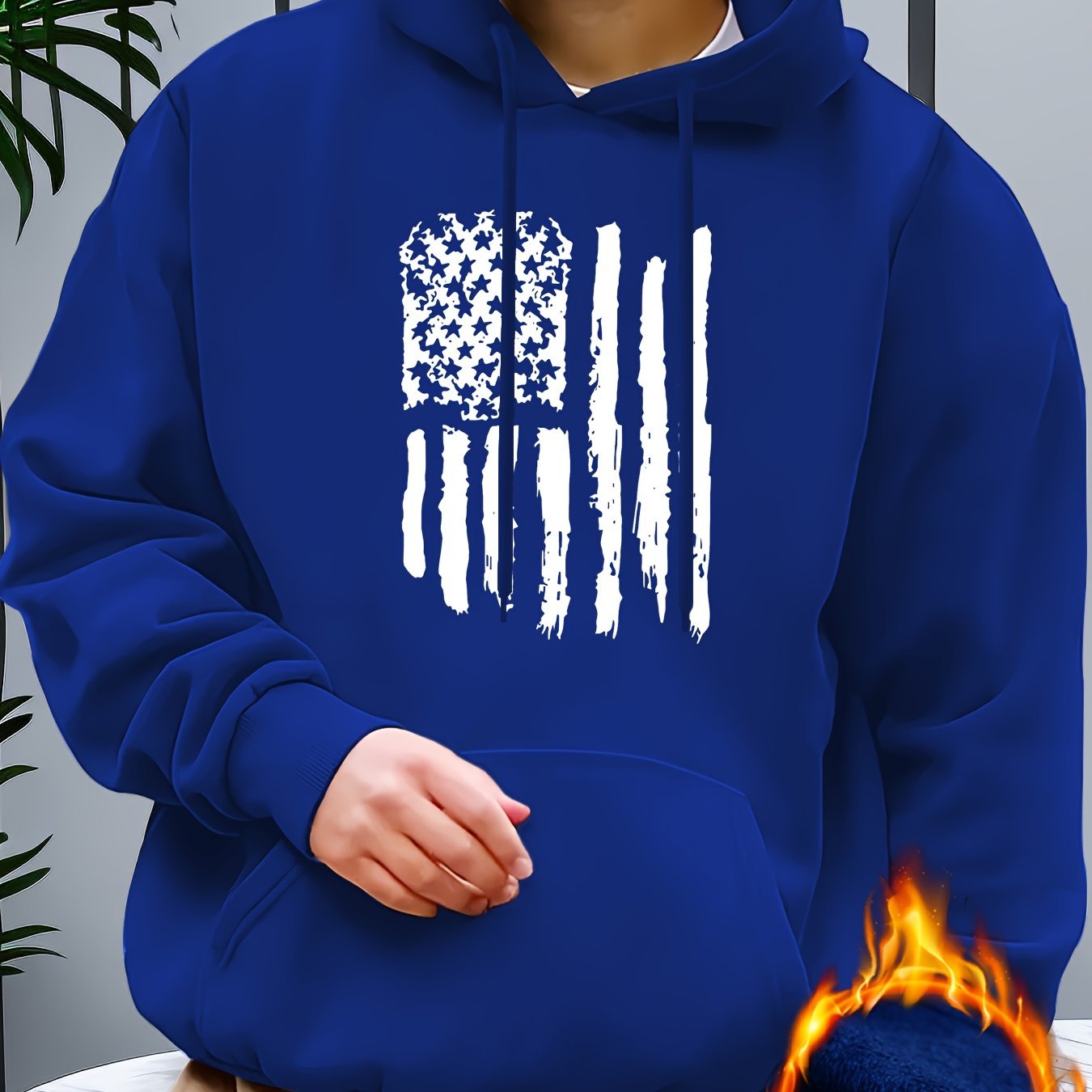 Street Casual American Flag Print Sweatshirt, Suitable For Outdoor Sports, For Autumn And Winter, Fashionable And Versatile, Can Be Paired With Hip-hop Nec