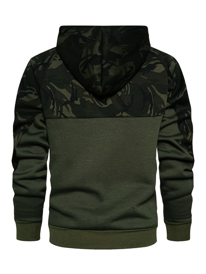 Camouflage Hoodie, Cool Hoodies For Men, Men's Casual Color Block Design Hooded Sweatshirt With Kangaroo Pocket Streetwear For Winter Fall, As Gifts