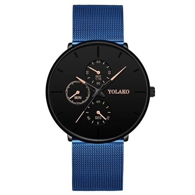 2025 Mens Luxury Watches for Men Business Casual Ultra Thin Clock, Stainless Steel, Mesh Belt