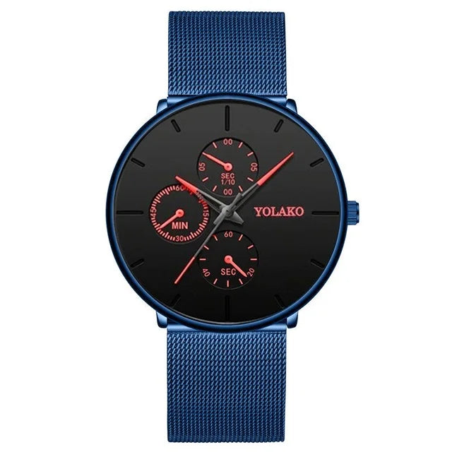 2025 Mens Luxury Watches for Men Business Casual Ultra Thin Clock, Stainless Steel, Mesh Belt