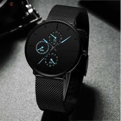 2025 Mens Luxury Watches for Men Business Casual Ultra Thin Clock, Stainless Steel, Mesh Belt