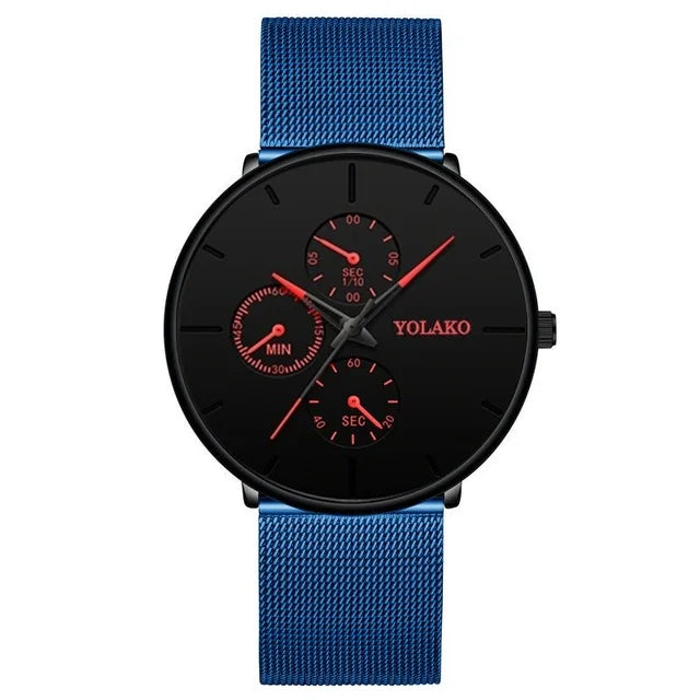 2025 Mens Luxury Watches for Men Business Casual Ultra Thin Clock, Stainless Steel, Mesh Belt