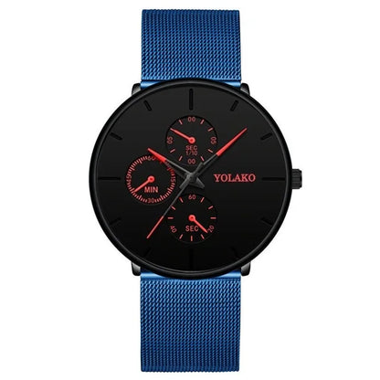 2025 Mens Luxury Watches for Men Business Casual Ultra Thin Clock, Stainless Steel, Mesh Belt