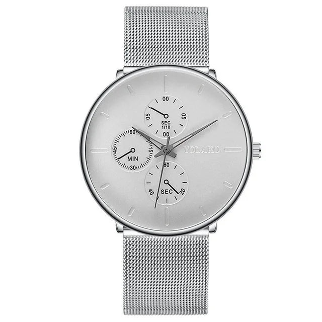 2025 Mens Luxury Watches for Men Business Casual Ultra Thin Clock, Stainless Steel, Mesh Belt