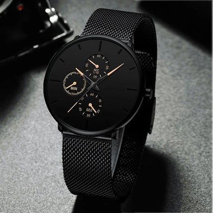 2025 Mens Luxury Watches for Men Business Casual Ultra Thin Clock, Stainless Steel, Mesh Belt
