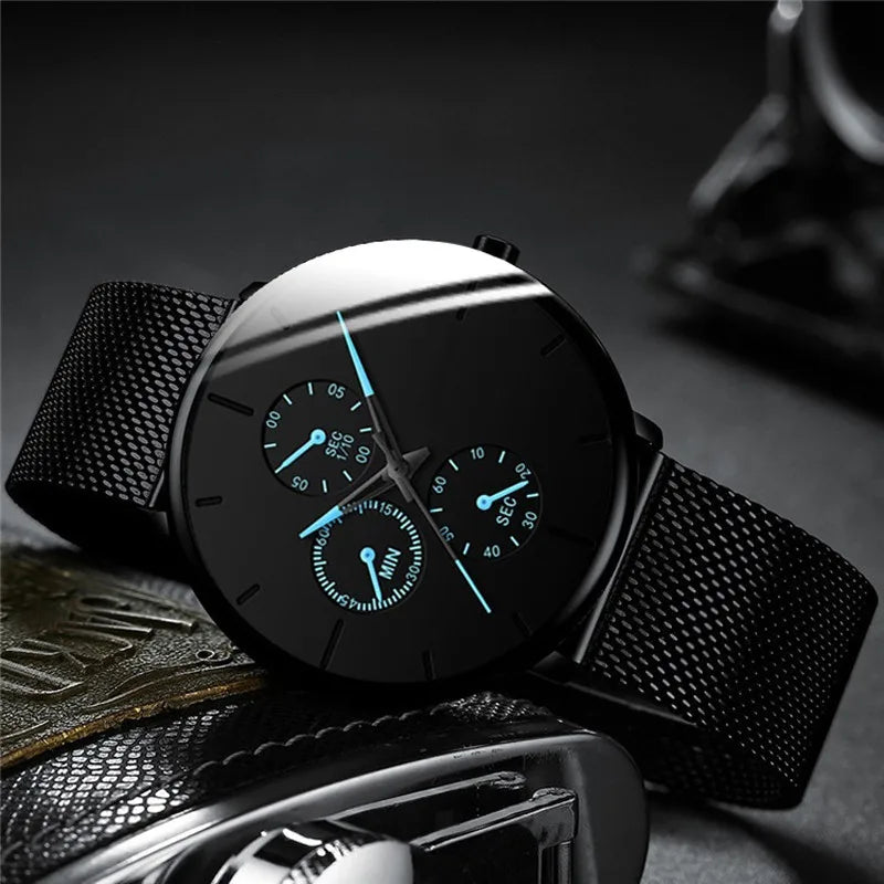 2025 Mens Luxury Watches for Men Business Casual Ultra Thin Clock, Stainless Steel, Mesh Belt