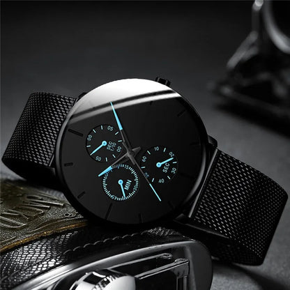 2025 Mens Luxury Watches for Men Business Casual Ultra Thin Clock, Stainless Steel, Mesh Belt