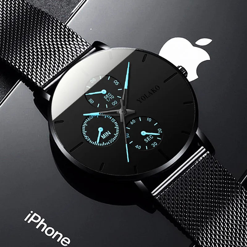 2025 Mens Luxury Watches for Men Business Casual Ultra Thin Clock, Stainless Steel, Mesh Belt