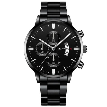 Men's Luxury Black Stainless Steel Quartz Wrist Watch.