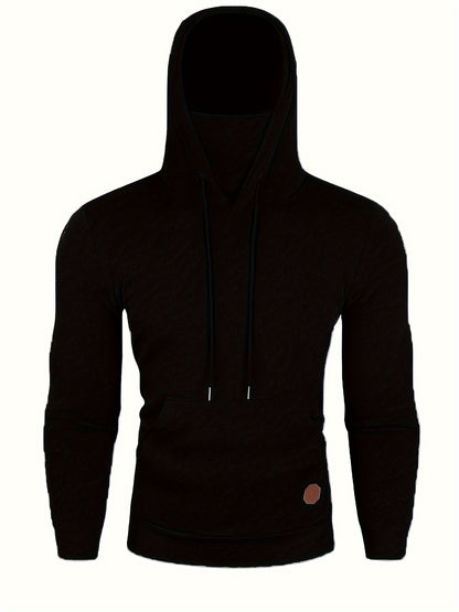Cool Hoodies With Mask For Men, Men's Casual Solid Pullover Hooded Sweatshirt With Kangaroo Pocket Streetwear For Winter Fall, As Gifts