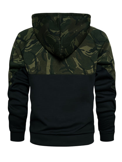 Camouflage Hoodie, Cool Hoodies For Men, Men's Casual Color Block Design Hooded Sweatshirt With Kangaroo Pocket Streetwear For Winter Fall, As Gifts
