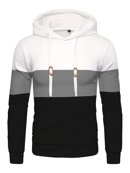 Color Block Cool Hoodies For Men, Men's Casual Waffle Pattern Pullover Hooded Sweatshirt With Kangaroo Pocket Streetwear For Winter Fall, As Gifts, Old Money Style