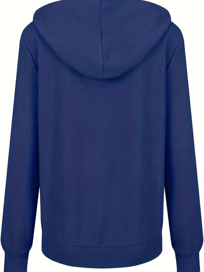 [Zip Up Hoodies Sweatshirt] Zip Up Drawstring Hoodies, Casual Soldi Long Sleeve Sweatshirt, Women's Clothing