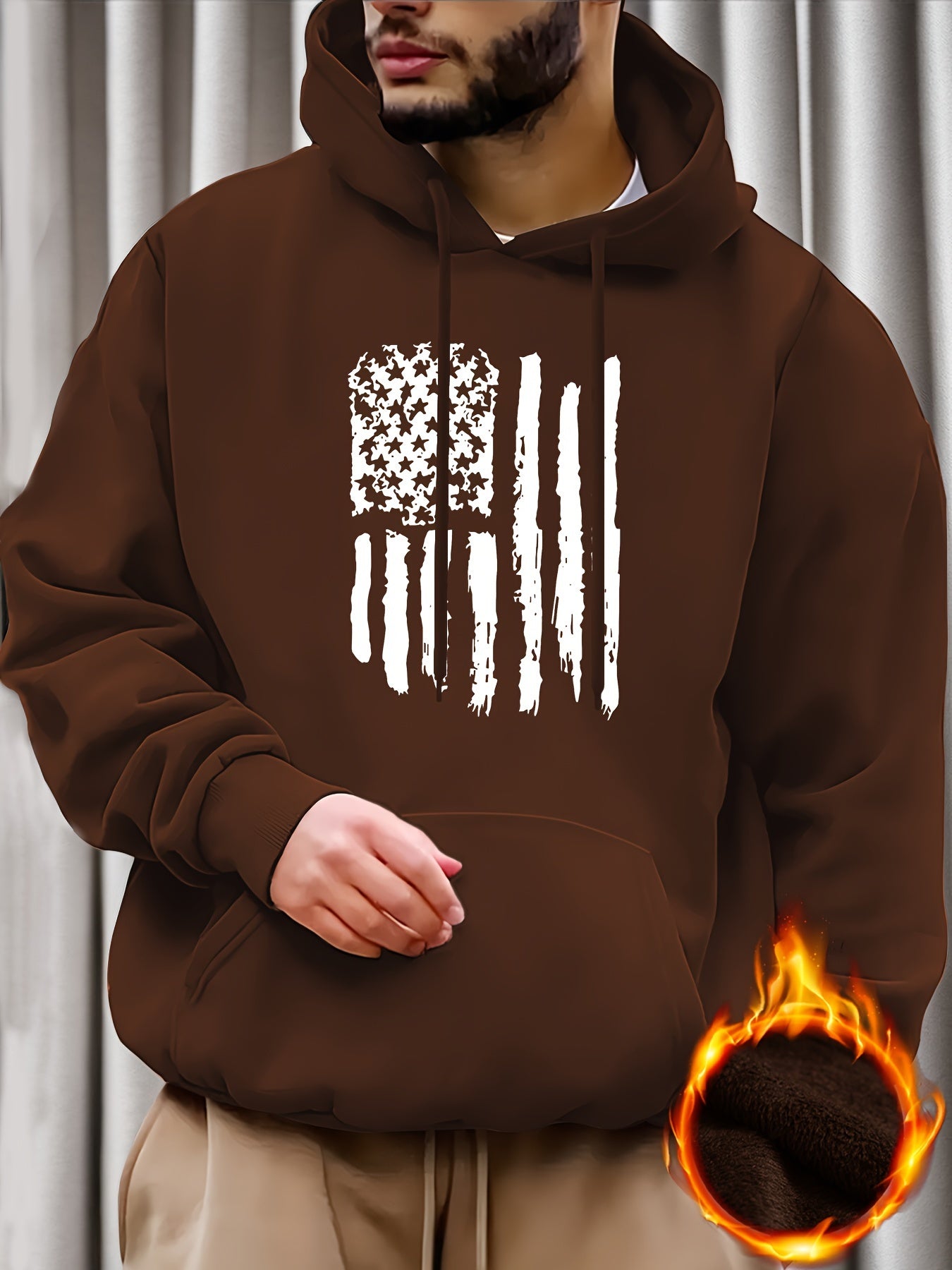 Street Casual American Flag Print Sweatshirt, Suitable For Outdoor Sports, For Autumn And Winter, Fashionable And Versatile, Can Be Paired With Hip-hop Nec