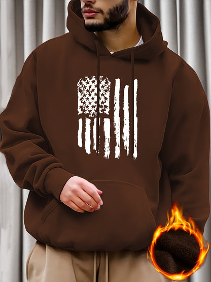 Street Casual American Flag Print Sweatshirt, Suitable For Outdoor Sports, For Autumn And Winter, Fashionable And Versatile, Can Be Paired With Hip-hop Nec