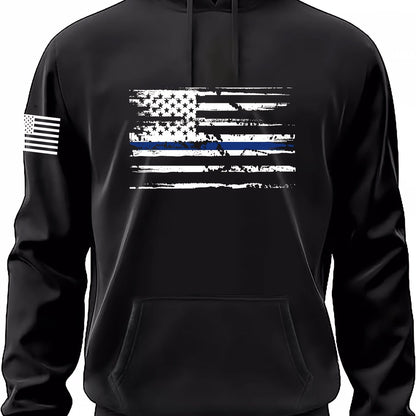 Men's Casual American Flag Graphic Print Hoodies, Drawstring Comfortable Oversized Hooded Pullover Sweatshirt Plus Size