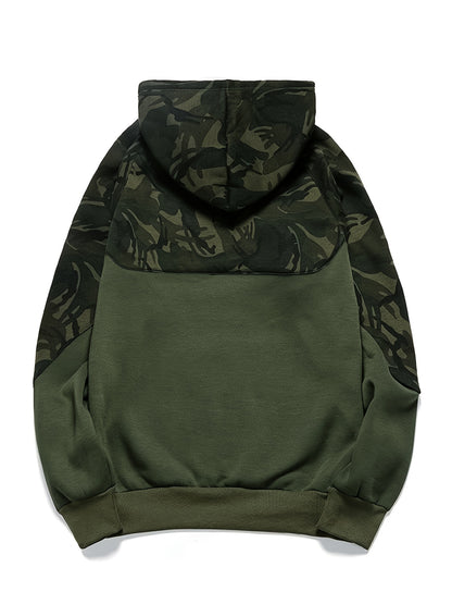 Camouflage Hoodie, Cool Hoodies For Men, Men's Casual Color Block Design Hooded Sweatshirt With Kangaroo Pocket Streetwear For Winter Fall, As Gifts