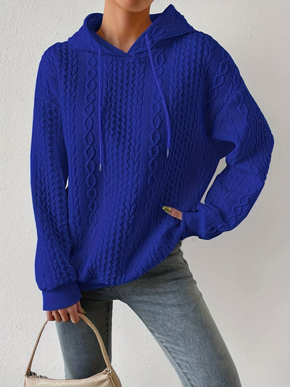 Solid Textured Drawstring Hoodies, Casual Long Sleeve Versatile Sweatshirt, Women's Clothing