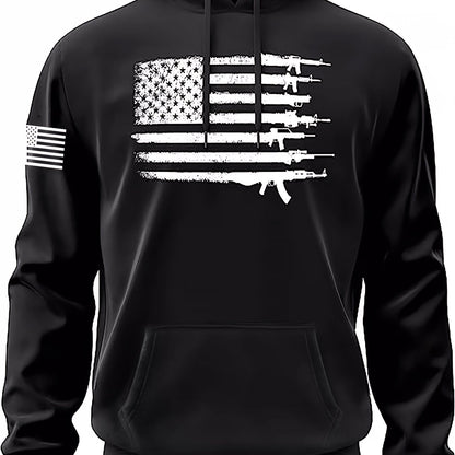 Men's Casual American Flag Graphic Print Hoodies, Drawstring Comfortable Oversized Hooded Pullover Sweatshirt Plus Size