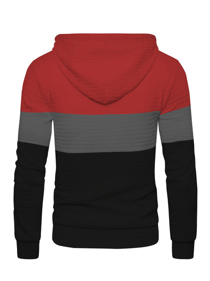 Color Block Cool Hoodies For Men, Men's Casual Waffle Pattern Pullover Hooded Sweatshirt With Kangaroo Pocket Streetwear For Winter Fall, As Gifts, Old Money Style