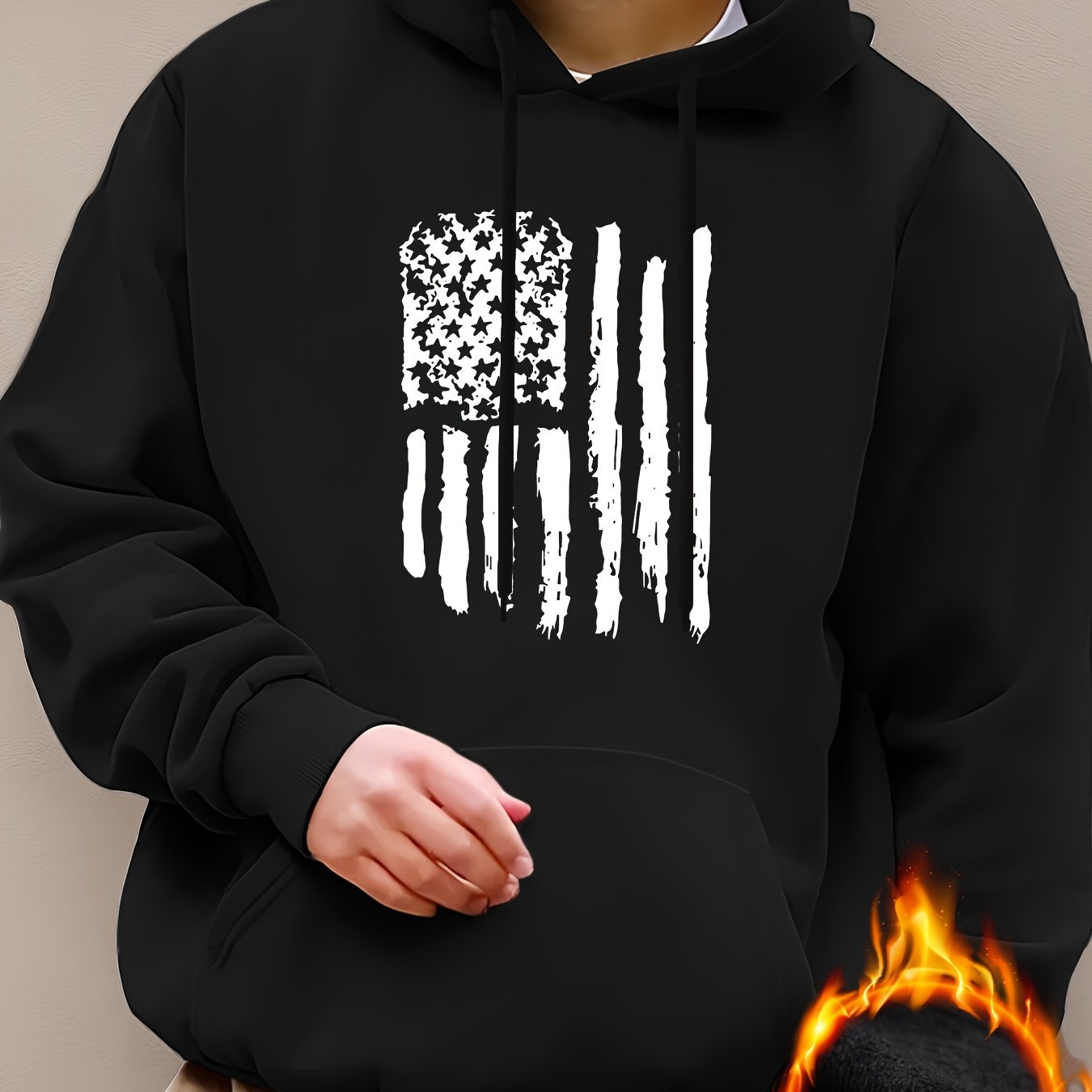 Street Casual American Flag Print Sweatshirt, Suitable For Outdoor Sports, For Autumn And Winter, Fashionable And Versatile, Can Be Paired With Hip-hop Nec