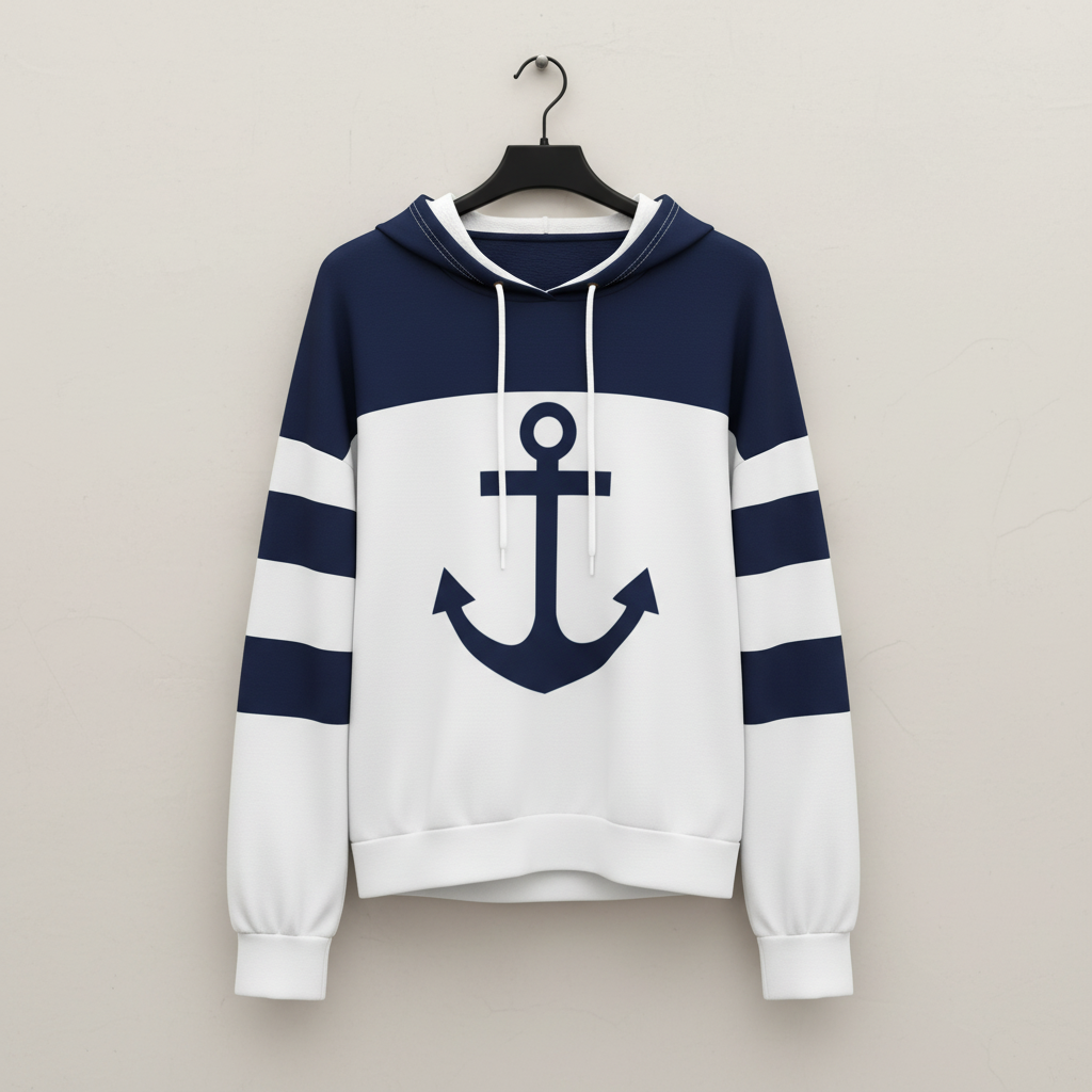 Anchor Print Drawstring Hoodie