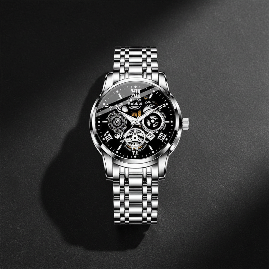 Black & Silver Bubble Quartz Watch